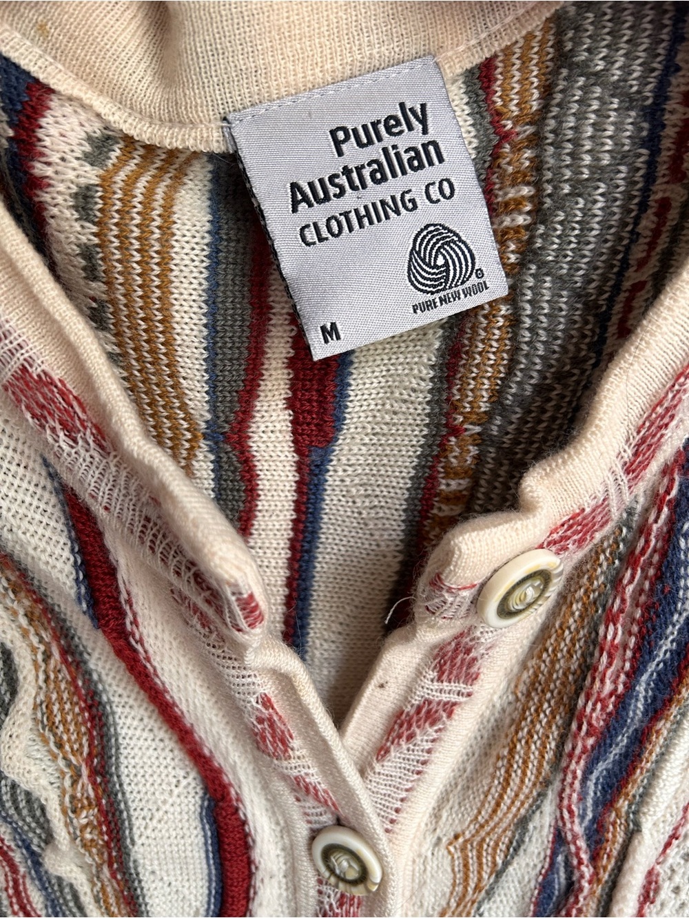 Purely Australian Colorful Textured 3D Wool Coogi-Style Sweater Cardigan Medium - Picture 2 of 8